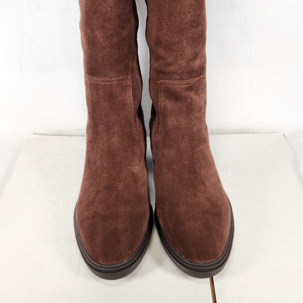 Vionic Sonora Tall Boots Women Size 8 Coffee Suede Wide Calf Block Heel - Picture 4 of 11